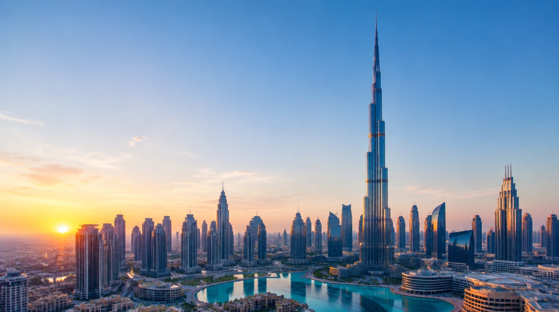 Dubai skyline at sunrise